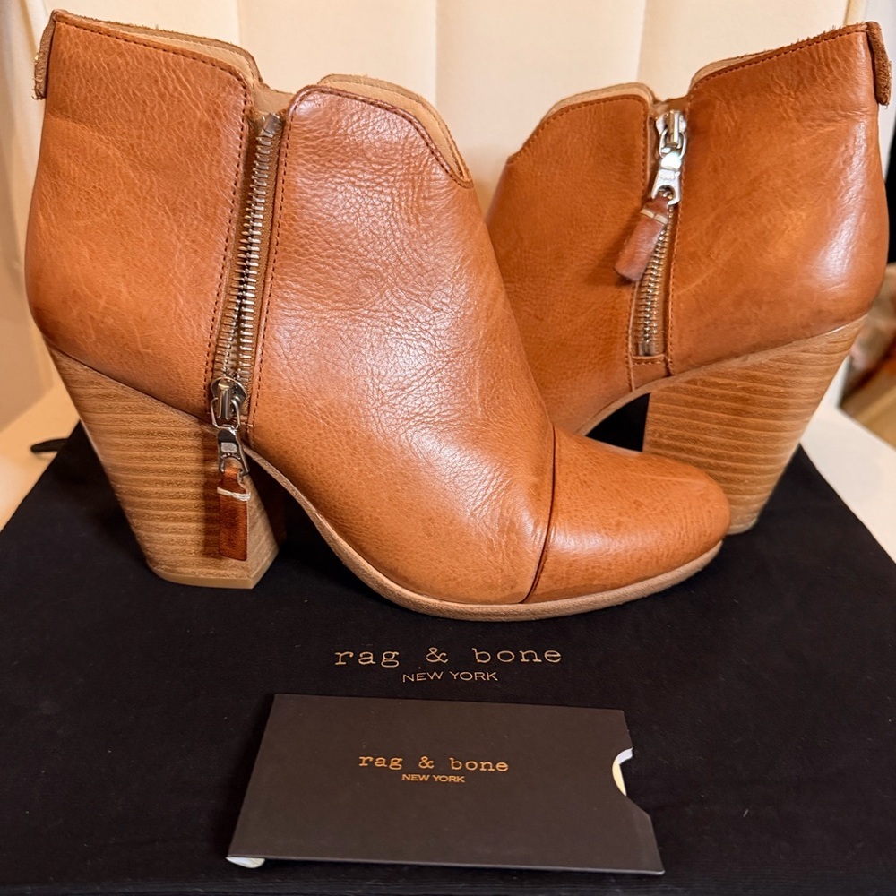 Rag & Bone Margot Cognac Tan Brown Leather Ankle Booties size EU 38.5 - Picture 2 of 12